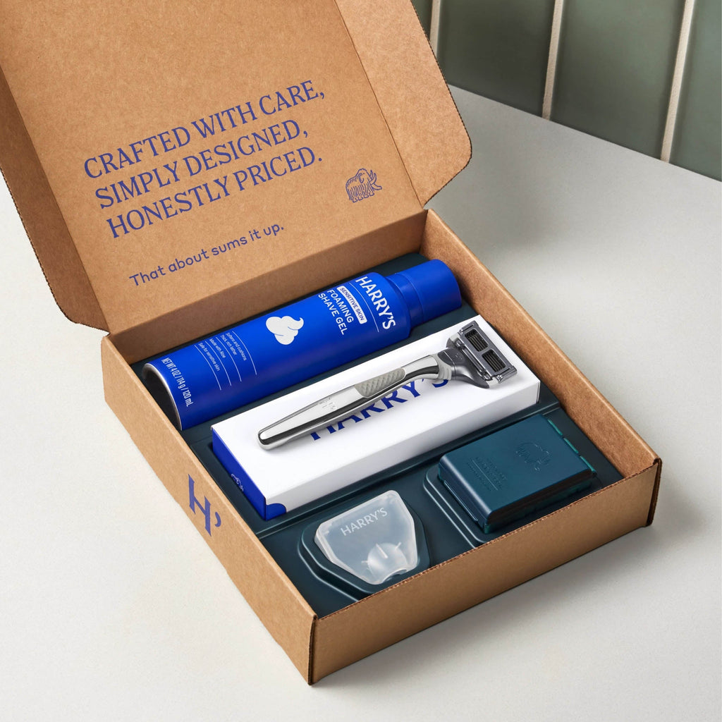Harry's Original Chrome Shave Set / Chrome - Silver / Shave Cream