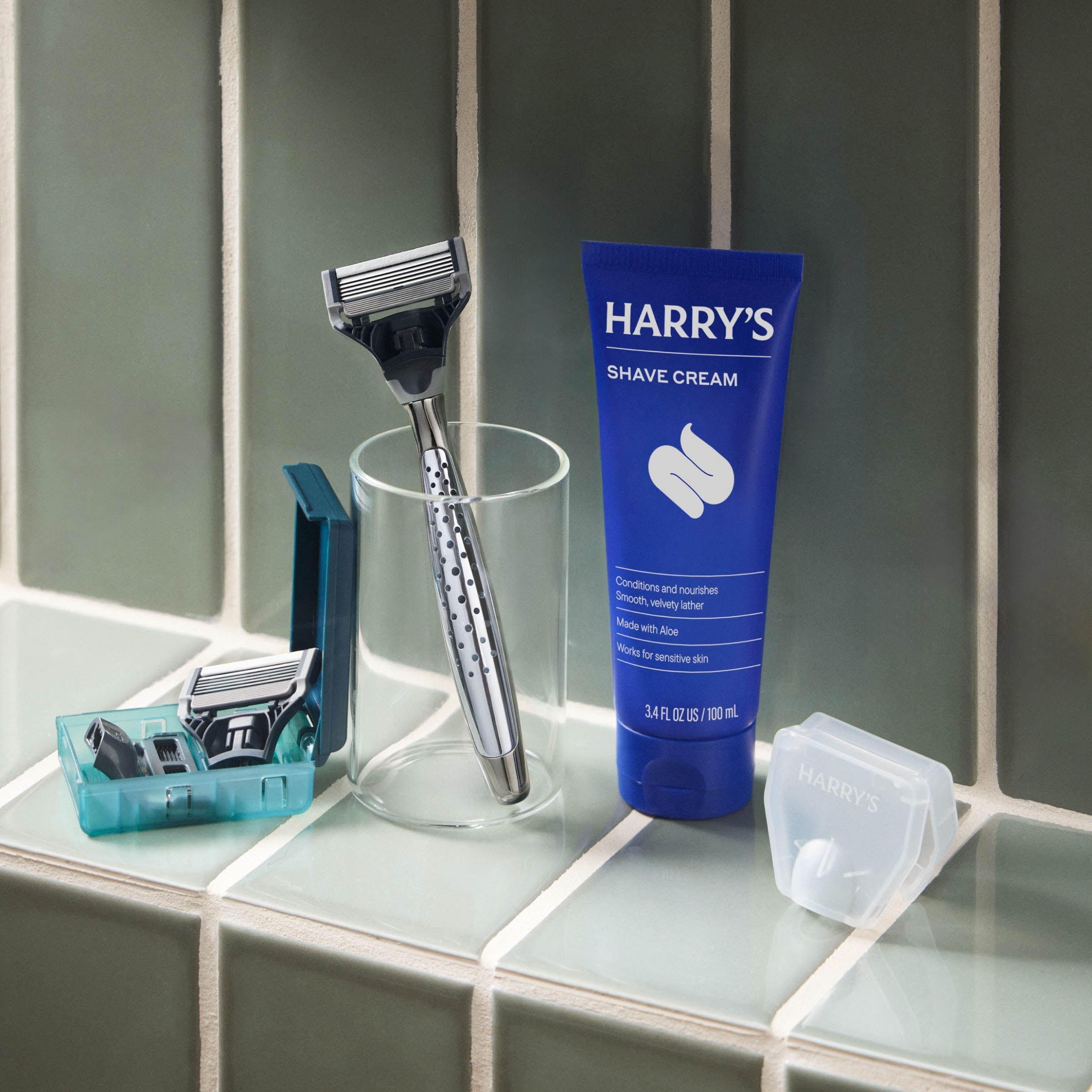 Harry's Original Chrome Shave Set / Chrome - Obsidian / Shave Cream